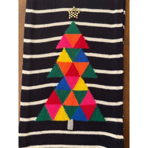 Talbots Wool Blend Navy White Abstract Striped Long Christmas Tree Holiday Scarf - Picture 2 of 4